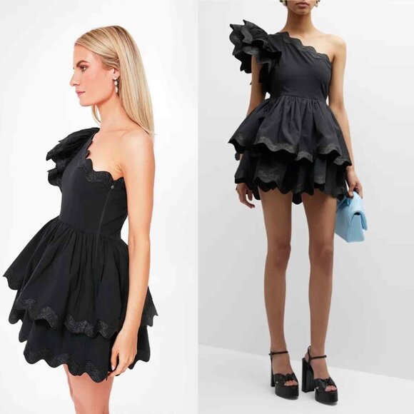 NEW CELIA B Lava Dress One Shoulder Black Cocktail Mini, Ruffles, XS SOLD OUT - Picture 6 of 15
